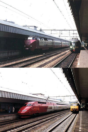 TEE 1002 op 14-7-73 en Thalys 4539 op 23-6-98 in Rotterdam CS